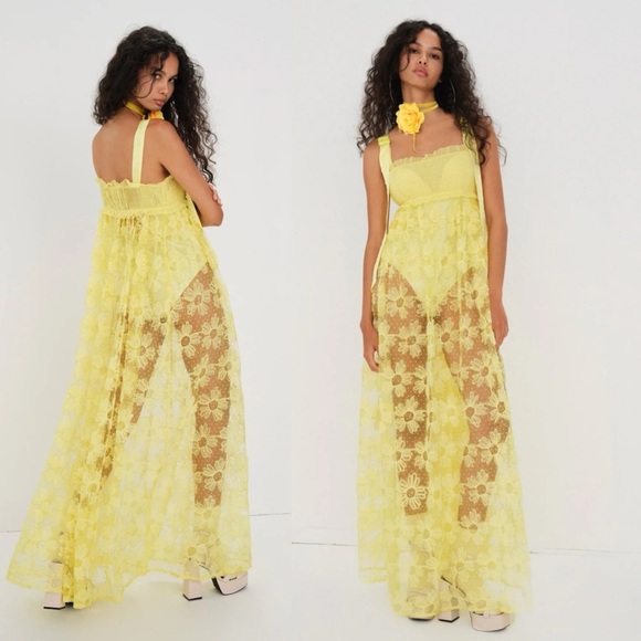 ANTHROPOLOGIE For Love & Lemons Yellow Lace Maxi Dress size small - Picture 14 of 15